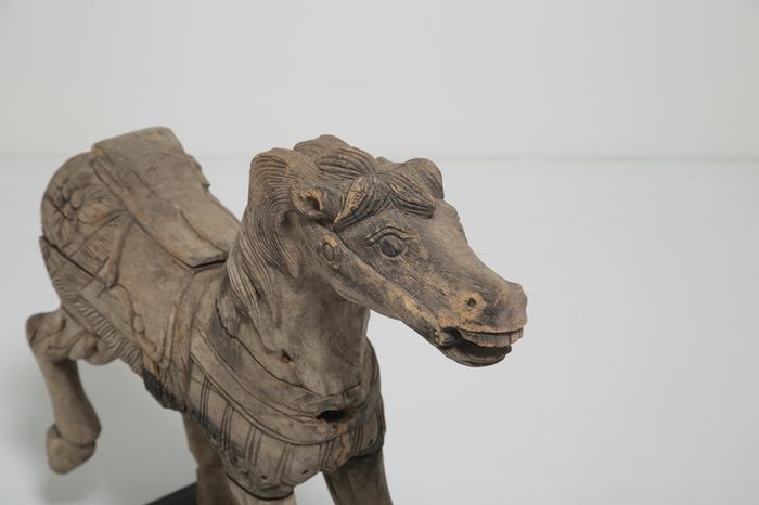 19th Century Antique Carved Wood Carnival Carousel Horse on Plinth