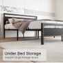 King Size Bed Frame with Wooden Headboard,Heavy Duty Metal Platform Image 5