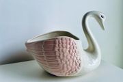 Vintage Style Pink &amp; White Ceramic Swan Planter Vase 21cm