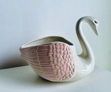 Vintage Style Pink & White Ceramic Swan Planter Vase 21cm