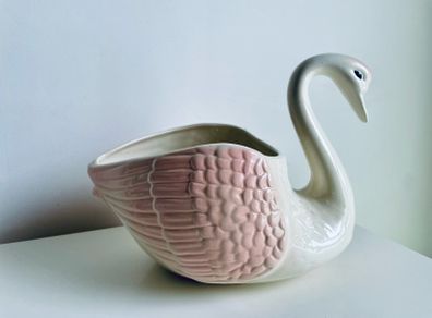 Vintage Style Pink & White Ceramic Swan Planter Vase 21cm