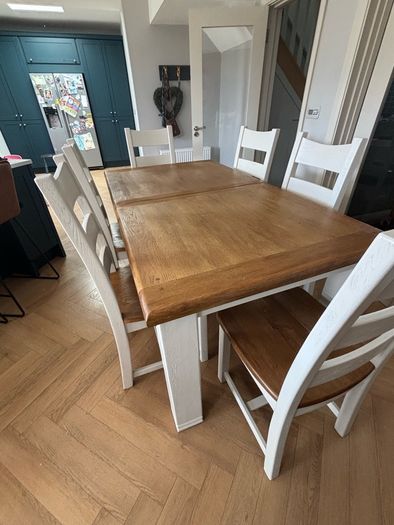 Solid Oak Extendable Cream Dining Table & 6 Chairs