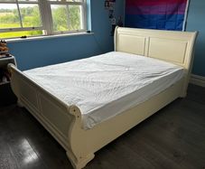 King Size Cream Wooden Sleigh Bed