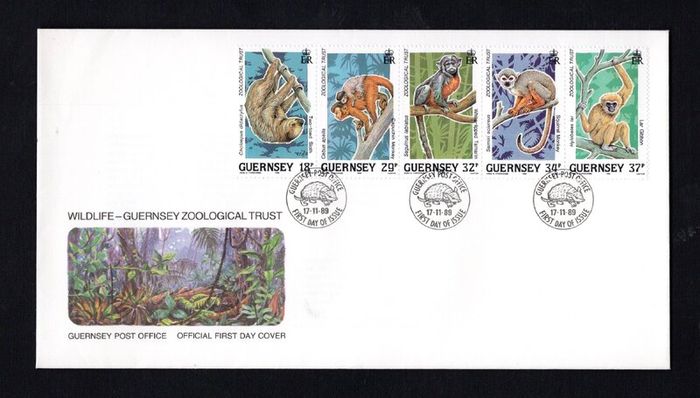 1989 Guernsey 10th Anniversary of Guernsey Zoological Trust Commemorative Stamps First Day Cover (FDC)