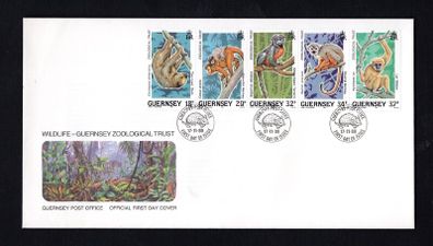 1989 Guernsey 10th Anniversary of Guernsey Zoological Trust Commemorative Stamps First Day Cover (FDC)