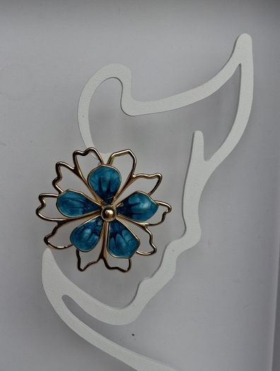 Gold & Teal Sakura Blossom Floral Statement Earrings