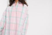 ASOS collusion oversized check print shirt size 8 pink green