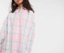 ASOS collusion oversized check print shirt size 8 pink green