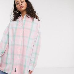 ASOS collusion oversized check print shirt size 8 pink green