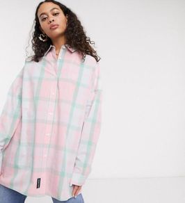 ASOS collusion oversized check print shirt size 8 pink green