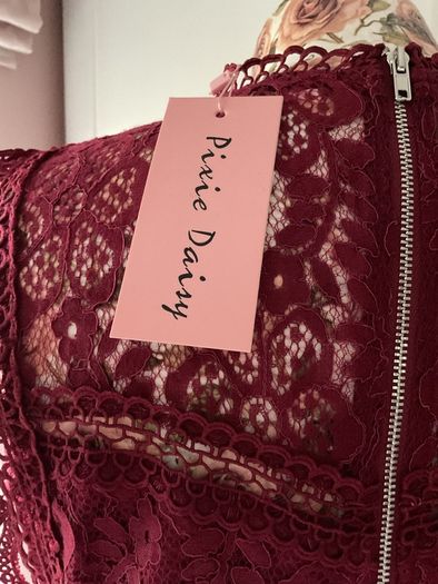Bnwt burgundy lace detail occasion dress size 14