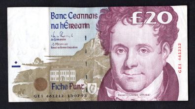 1993 Ireland IR20 Daniel O Connell Banknote Series C. Note issued 13/07/93. Serial number GEI461212