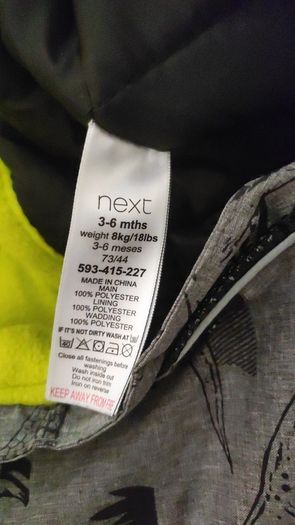 Next Pram Suit - 3 - 6 months Grey Dinosaur Print
