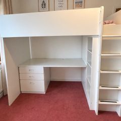 White Loft Bed with Integrated Desk & Storage