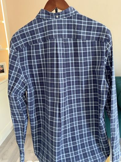 Mens Tommy Hilfiger Long-sleeve Shirt in a Navy and Blue Check Pattern