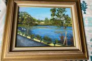 picture oil on board painting. Features a serene scene