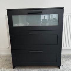 IKEA BRIMNES 3 Drawer Chest Black / Frosted Glass