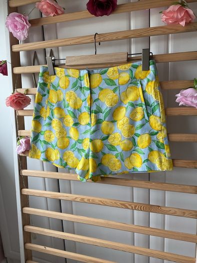Zara blue & lemon high waisted mediums cotton linen mix