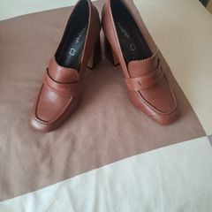 Block heel women's brown shoes