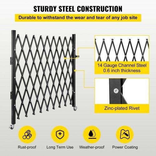 Single Folding Security Gate, 131.00 x 187.96 cm Folding Door Gate, Steel Accordion Security Gate, Flexible Expanding Security Gate