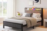3ft Upholstered Bed Frame with Charging Station/USB Ports and LED Lights
