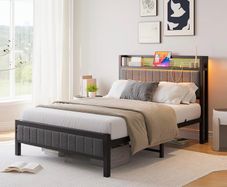 3ft Upholstered Bed Frame with Charging Station/USB Ports and LED Lights