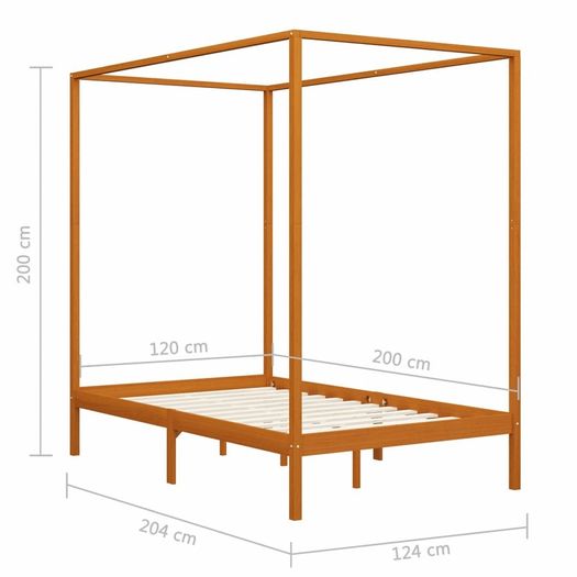 Canopy Bed Frame Honey Brown Solid Pine Wood 120x200 cm