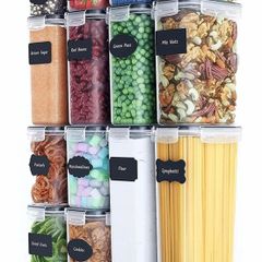 Airtight Food Storage Containers Set [14 Pack] for Cereal, Flour, Sugar, Kitchen Storage & Organisation - BPA Free Plastic Containers with Durable Lids, Reusable Labels, Marker & Spoon Set