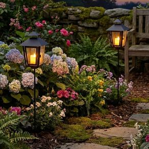 2Pcs Outdoor Landscape Lantern 83.5cm Tall Decorative Candle Holder Metal Pathway Candle Lanterns with 60cm H Removable Stake Rod and Tempered Glass for Lawn Yard Patio Path Grave (Black)