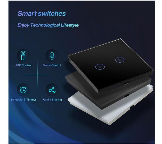 BSEED Smart Light Switch, 1 Gang 1 Way WiFi Touch Switch, Work with Alexa/Google Home, Voice/App Control Sharing Glass Touch Switches(Neutral Wire Required)