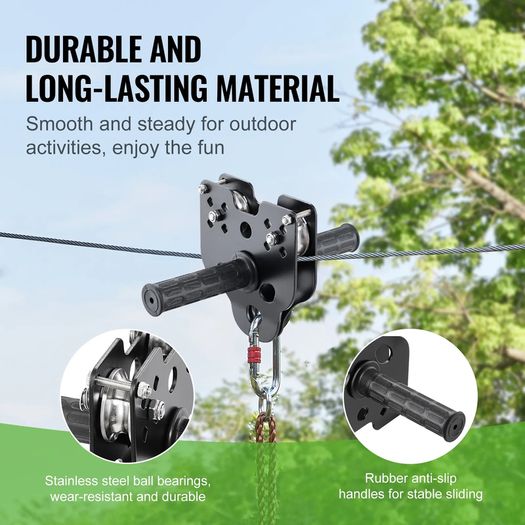 Zipline Kit for Kids and Adult, 48.77 m Zip Line Kits Up to 226.8 kg, Backyard Outdoor Quick Setup Zipline, Playground Entertainment with Stainless Steel Zipline, Spring Brake, Safety Harness, Seat