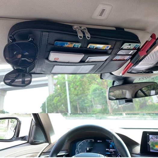 Car Sun Visor Organizer,Black,Auto Interior Accessories Pocket Organizer, Registration and Document Holder, Personal Belonging Storage Pouch Organizer, Interior Accessories Pocket
