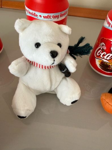Vintage Christmas Coca cola soft toys in can