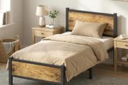Single Bed Frame with Wooden Headboard and Footboard