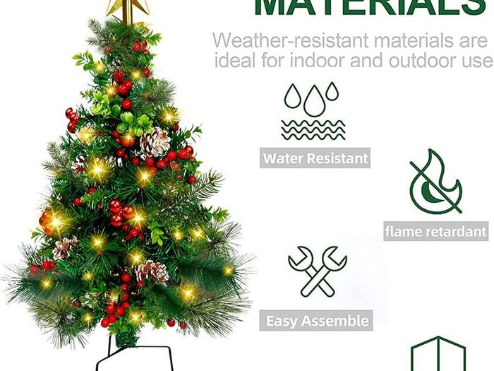 2pcs Outdoor Christmas Tree with Lights Clearance Pre-Lit Artificial Christmas Trees Pathway Small Xmas Trees Battery Operated Lights for Front Door, Grave, Entryway Xmas Outside(85cm)