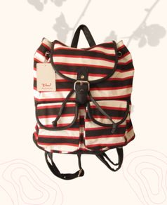 Red Stripe Backpack College Student With Buckle Detail