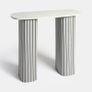 Wooden Console Hallway Table, White Marble Top Slim Console Table Grey Madison Ribbed Wood Frame Decorative Display Table for Living Room Entryway Small Spaces Image 2