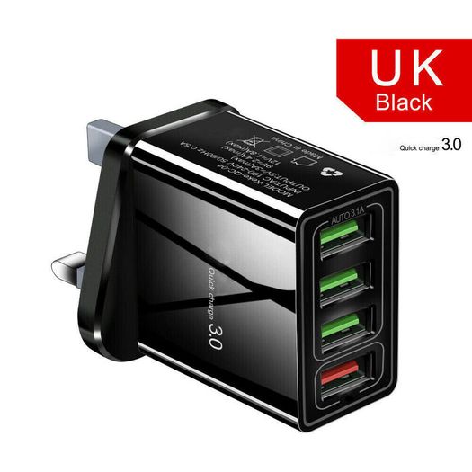 QC 3.0 USB 4 Ports UK Wall Fast Charger 36W (Brand New/Warranty)