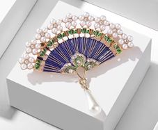 Chinese Style Fan Faux Pearl Brooch