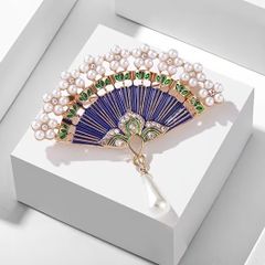 Chinese Style Fan Faux Pearl Brooch