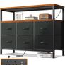 Chest of Drawers Bedroom with 6 Drawers, Fabric Storage Drawers with 2 USB and 2 Sockets Image 6