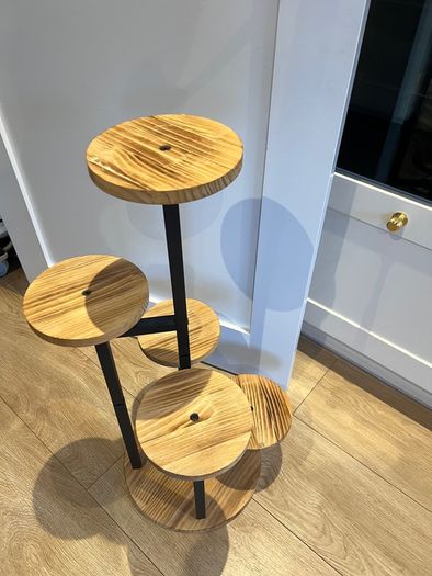5-Tier Wooden Plant Stand with Black Metal Frame