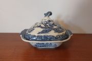 Fabulous Antique Blue and White Transferware Willow Pattern Shallow Lidded Tureen/Vegetable Dish For Display, Unknown Maker, Most Likely Staffordshire Made