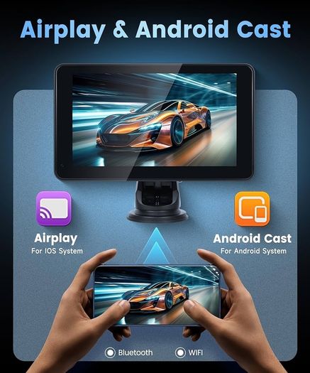 Wireless Carplay Screen Portable Car Stereo Android Auto Screen, Rimoody 7 Inch Touch Screen Portable Car play Bluetooth FM Transmitter Mirror Link Voice control AUX Cable