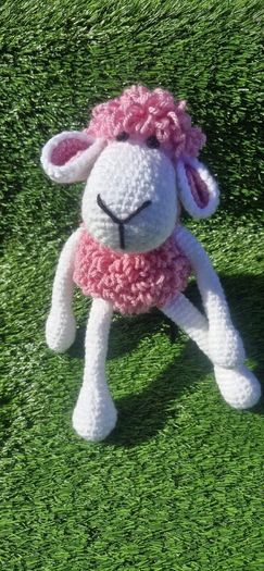 Handmade Crochet Lamb Plushie - Pink & White, 23cm