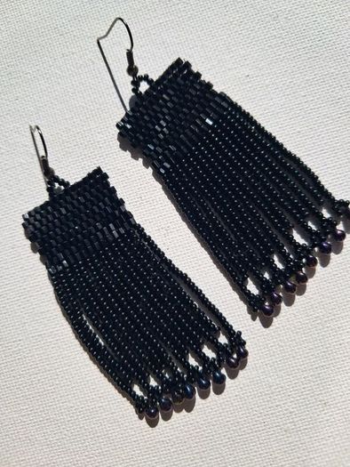 Pitch Black earrings, handbeaded