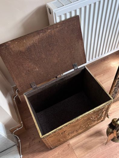 Vintage Brass Fireplace Companion Set & Coal Box