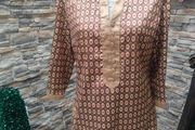 Brown Gold kaftan Small satin top Postage included