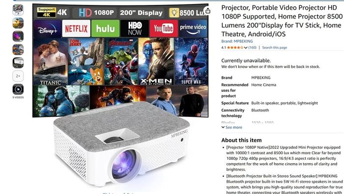 Portable HD Projector and  120 Projection Screen Almost new
