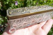 Antique Rectangular Glass Trinket Box Pot  Brass Lid 13cm x 4cm H-4cm
